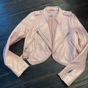 Target Coffee Shop faux pink leather GIRLS motto jacket. Cropped.